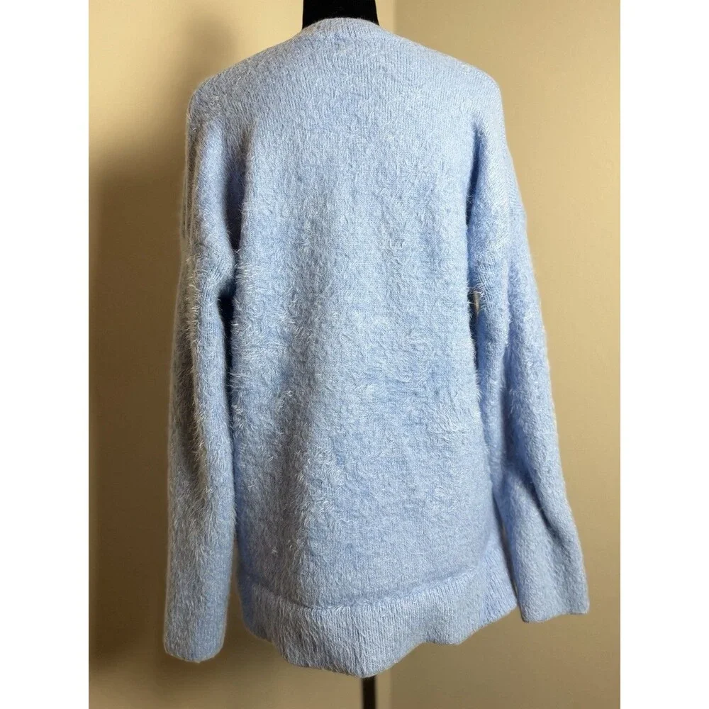 Show Me Your Mumu Cozy Forever Sweater Blue Fuzzy V-Neck XS
